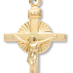Women's 14kt Gold Over Sterling Silver Sunburst Center Crucifix Pendant + 18 Inch Gold Plated Chain &amp; Clasp - Gold-tone