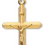 Women's 14kt Gold Over Sterling Silver Women's Tiered Beveled Edge Crucifix Pendant + 18 Gold Plated Chain &amp; Clasp - Gold-tone