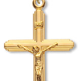 Women's 14kt Gold Over Sterling Silver Women's Tiered Beveled Edge Crucifix Pendant + 18 Gold Plated Chain &amp; Clasp - Gold-tone