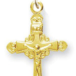 Women's 14kt Gold Over Sterling Silver Ornate Crucifix Pendant + 18 Inch Gold Plated Chain &amp; Clasp - Gold-tone