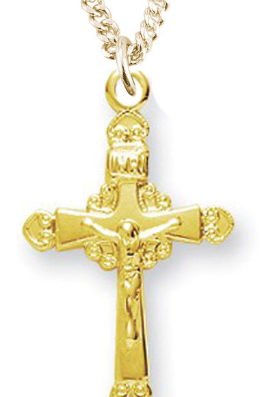 Women's 14kt Gold Over Sterling Silver Ornate Crucifix Pendant + 18 Inch Gold Plated Chain &amp; Clasp - Gold-tone