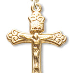 Women's 14kt Gold Plated Wide Fleur De Lis Tip Crucifix Pendant + 18 Inch Gold Plated Chain &amp; Clasp - Gold-tone