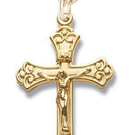 Women's 14kt Gold Over Sterling Silver Scroll Tip Crucifix + 18 Inch Gold Plated Chain &amp; Clasp - Gold-tone
