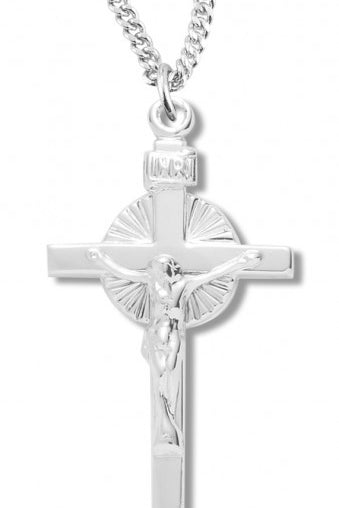 Women's Sterling Silver Polished Crucifix Necklace with Chain  Options - 18&quot; 1.8mm Sterling Silver Chain + Clasp