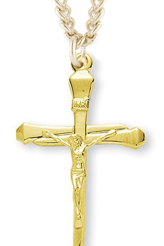 Men's 14kt Gold Over Sterling Silver Slimline Nail Crucifix Pendant + 24 Inch Gold Plated Endless Chain - Gold-tone