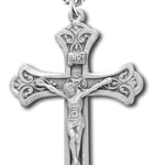 Women's or Boy's Sterling Silver Ornate Tip Matte Finish Crucifix Necklace with Chain - 20&quot; 2.2mm Stainless Steel Chain with Clasp