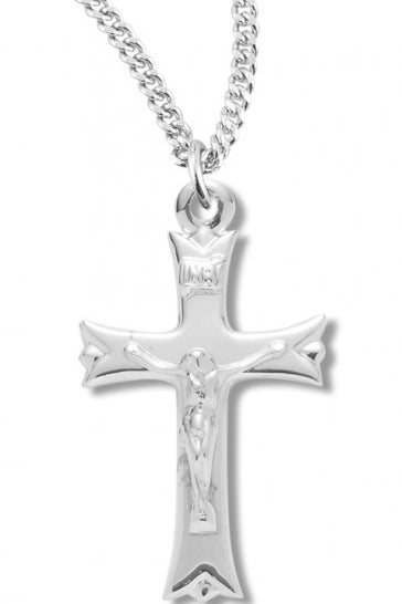 Women's Sterling Silver Crucifix Necklace with Chain Options - 18&quot; 1.8mm Sterling Silver Chain + Clasp