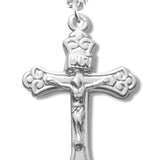 Women's Sterling Silver Floral Tipped Crucifix Necklace with Chain Options - 18&quot; 1.8mm Sterling Silver Chain + Clasp