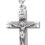 Women's Sterling Silver Crucifix Necklace with Floral Design with Chain Options - 18&quot; 1.8mm Sterling Silver Chain + Clasp