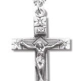 Women's Sterling Silver Crucifix Necklace with Floral Design with Chain Options - 18&quot; 1.8mm Sterling Silver Chain + Clasp