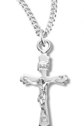 Women's Petite Sterling Silver Crucifix Necklace with Chain Options - 18&quot; 1.8mm Sterling Silver Chain + Clasp