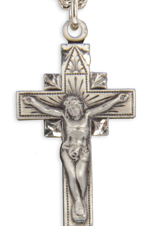 Men's Sterling Silver Crucifix Pendant Leaf Corner Points with Chain Options