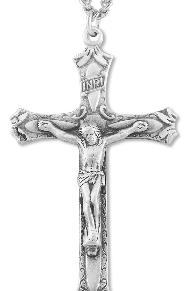 Men's Sterling Silver Tear Drop Carvings Crucifix Necklace with Chain Options