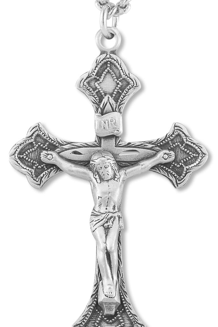 Men's Sterling Silver Budded Crucifix Necklace with Beaded Accents with Chain Options