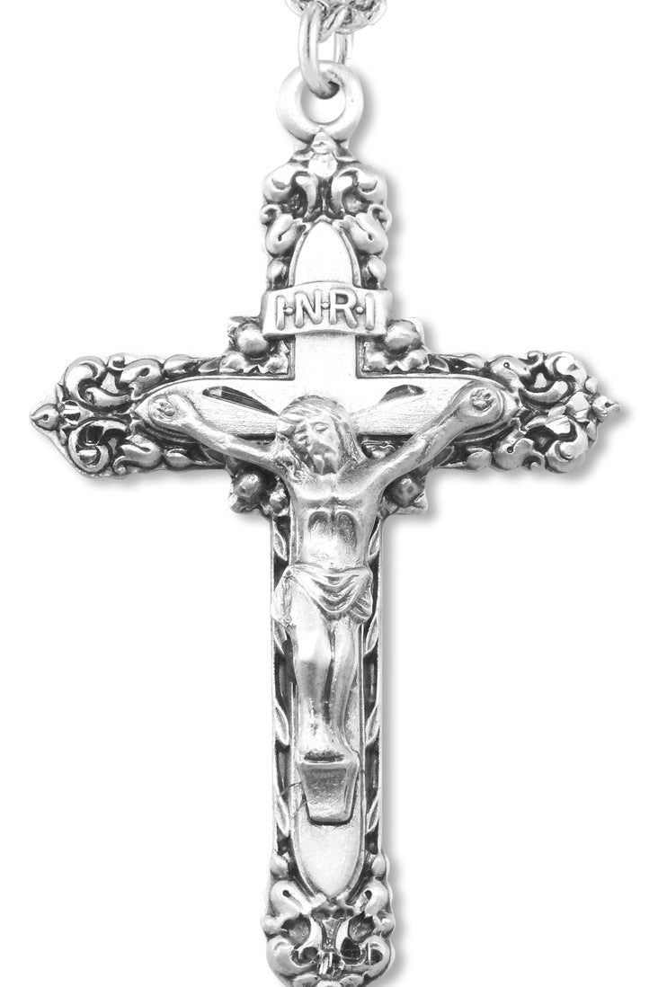 Men's Sterling Silver Filigree Cut Crucifix Necklace with Chain Options
