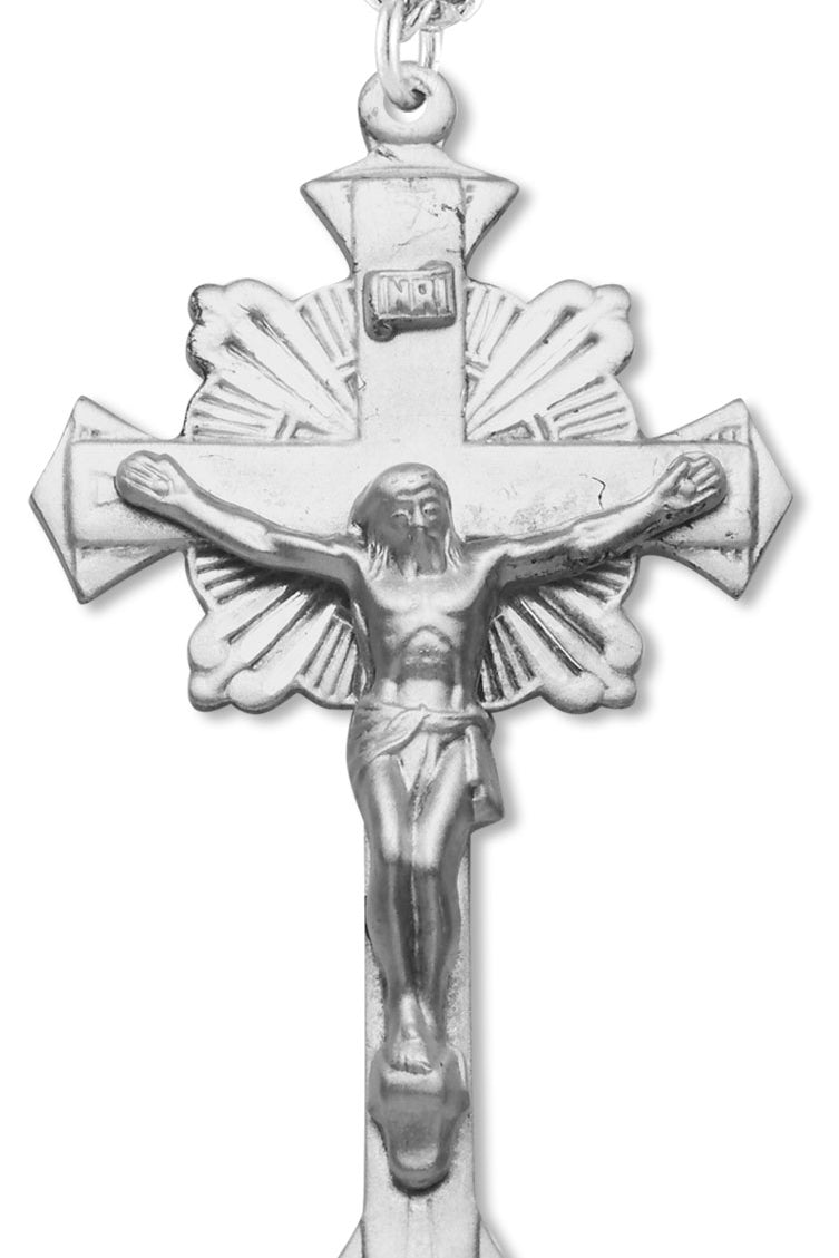 Men's Starburst Crucifix Necklace, Sterling Silver with Chain Options
