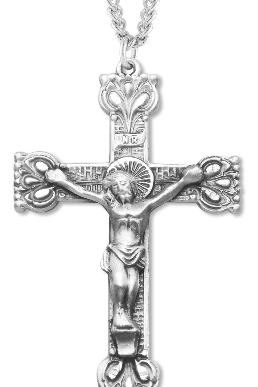 Men's Sterling Silver Crucifix Necklace with Crown Tips with Chain Options