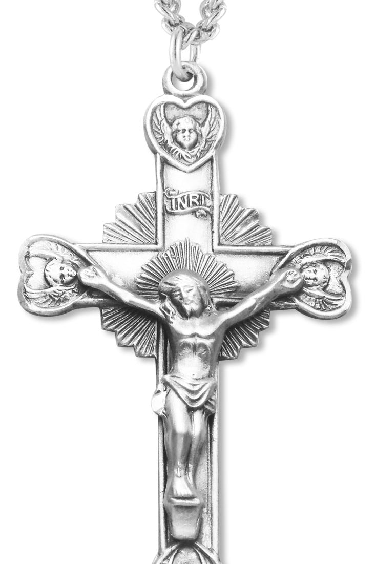 Men's Sterling Silver Starburst Crucifix Necklace Angel Tip with Chain Options