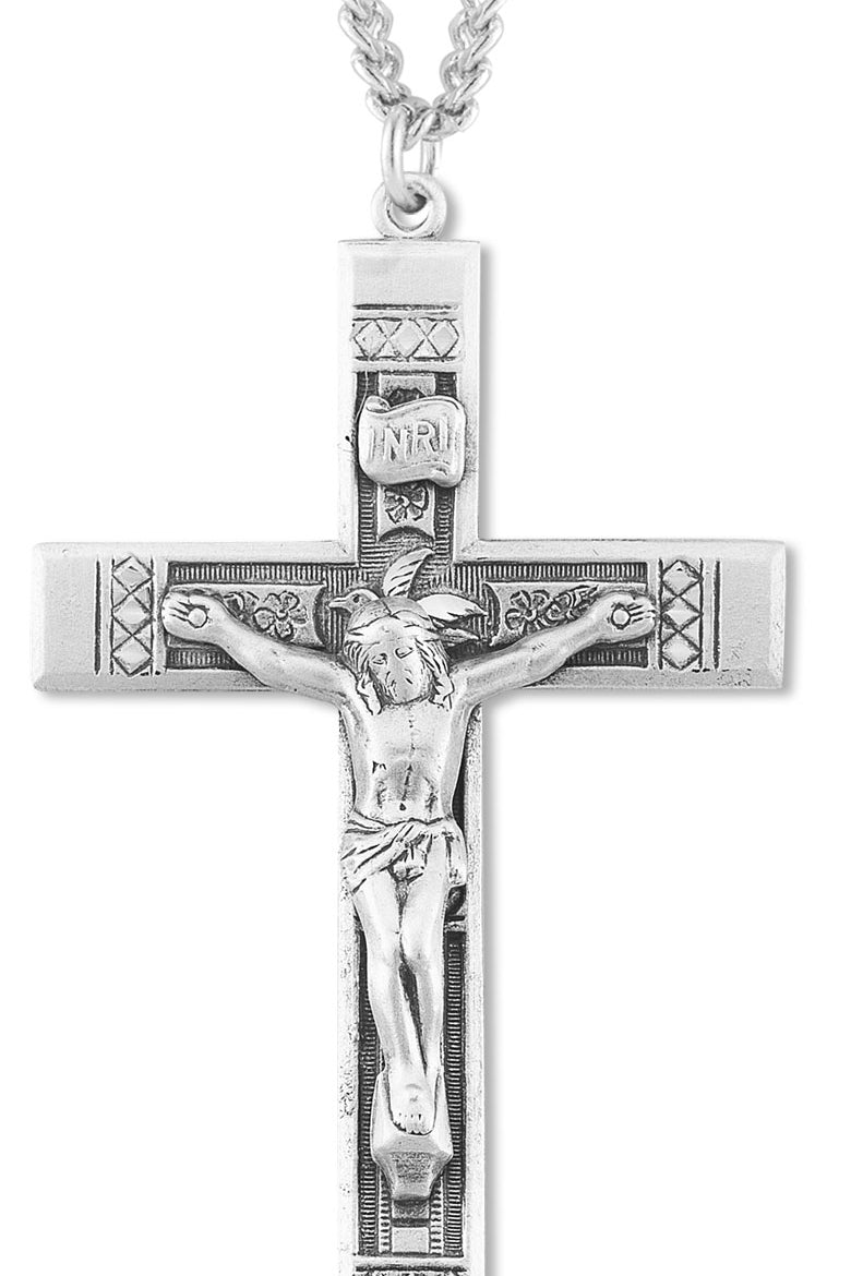 Crucifix with Dove Necklace, Sterling Silver with Chain - Sterling Silver