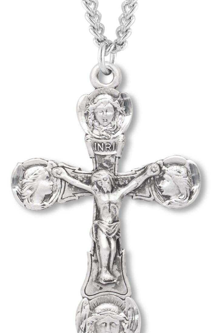Men's Four Angels Crucifix Necklace, Sterling Silver with Chain Options