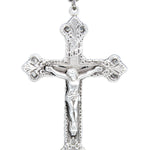 Men's Sterling Silver Budded Edge Crucifix Pendant with Chain Options - 24&quot; Sterling Silver Chain + Clasp