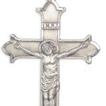 Men's Sterling Silver Matte Finished Pointy Edge Crucifix Pendant with Chain Options - 24&quot; Sterling Silver Chain + Clasp