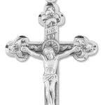 Men's Sterling Budded Edge Silver Crucifix Necklace with Chain Options - 24&quot; Sterling Silver Chain + Clasp