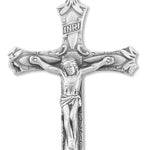 Men's Sterling Silver Tear Drop Carvings Crucifix Necklace with Chain Options - 24&quot; Sterling Silver Chain + Clasp