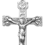 Men's Sterling Silver Crucifix Necklace with Crown Tips with Chain Options - 24&quot; Sterling Silver Chain + Clasp