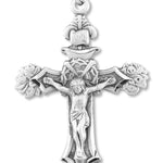 Men's Sterling Silver Crown of Thorns &amp; Rosebud Tip Crucifix Necklace with Chain Options - 24&quot; Sterling Silver Chain + Clasp