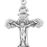 Men's Sterling Silver Crown of Thorns &amp; Rosebud Tip Crucifix Necklace with Chain Options - 24&quot; Sterling Silver Chain + Clasp