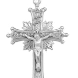 Men's Sterling Silver Starburst Crucifix Necklace Beaded Tips with Chain Options - 24&quot; Sterling Silver Chain + Clasp