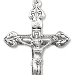 Men's Textured Heart Tip Crucifix Necklace, Sterling Silver with Chain Options - 24&quot; Sterling Silver Chain + Clasp