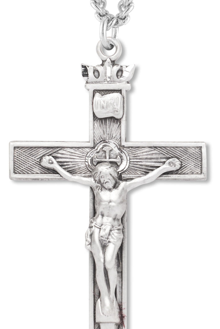 Men's Woven Texture Crucifix Necklace, Sterling Silver with Chain Options - 24&quot; Sterling Silver Chain + Clasp