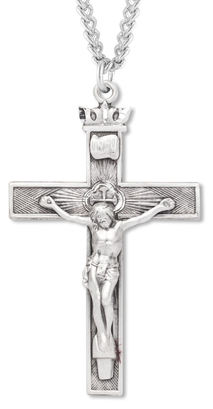 Men's Woven Texture Crucifix Necklace, Sterling Silver with Chain Options - 24&quot; Sterling Silver Chain + Clasp