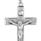Men's Large Sterling Silver Diamond Etched Crucifix Necklace with Chain Options - 24&quot; Sterling Silver Chain + Clasp
