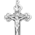 Men's Sterling Silver Baroque Style Crucifix Necklace with Chain Options - 24&quot; Sterling Silver Chain + Clasp