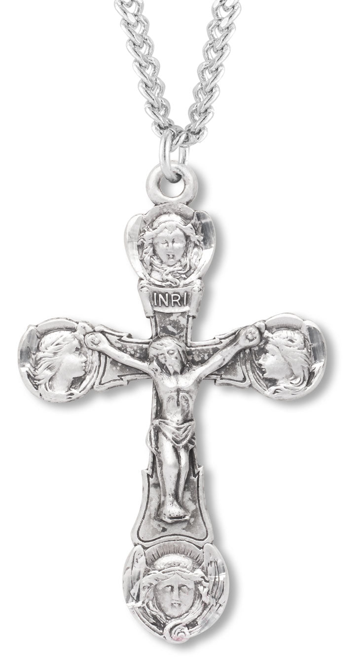 Men's Four Angels Crucifix Necklace, Sterling Silver with Chain Options - 24&quot; Sterling Silver Chain + Clasp
