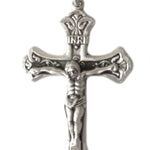 Crucifix Pendant, Sterling Silver - 24&quot; 2.4mm Rhodium Plate Chain + Clasp