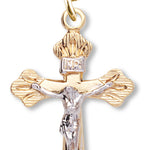 Women's 14kt Gold Plated Two-tone Crucifix Necklace Etched Tips +1 8 Inch Gold Plated Chain - Two-Tone