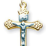 Women's 14kt Gold Over Sterling Silver Two-tone Wide Fleur De Lis Tip Crucifix + 18 Inch Gold Plated Chain &amp; Clasp - Two-Tone