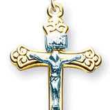 Women's 14kt Gold Over Sterling Silver Two-tone Wide Fleur De Lis Tip Crucifix + 18 Inch Gold Plated Chain &amp; Clasp - Two-Tone
