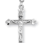Women's or Boy's Crucifix Necklace with Beaded Border, Sterling Silver with Chain - 20&quot; 2.2mm Stainless Steel Chain with Clasp