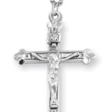 Women's or Boy's Crucifix Necklace with Beaded Border, Sterling Silver with Chain - 20&quot; 2.2mm Stainless Steel Chain with Clasp