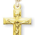 Women's 14kt Gold Over Sterling Silver Square Edge Crucifix Raised Corpus + 18 Inch Gold Plated Chain &amp; Clasp - Gold-tone