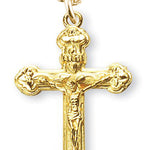 Women's or Boy's 14kt Gold Over Sterling Silver Classic Budded Edge Crucifix Rounded Tips Necklace + 20 Inch Gold Plated Chain &amp; Clasp - Gold-tone