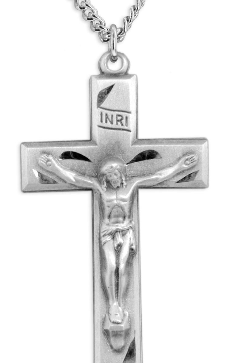 Men's Sterling Silver Traditional Crucifix Necklace with Chain Options