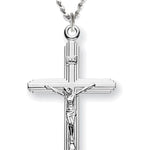 Crucifix with Cross on Cross Necklace, Sterling Silver with Chain - 18&quot; 1.2mm Sterling Silver Chain + Clasp