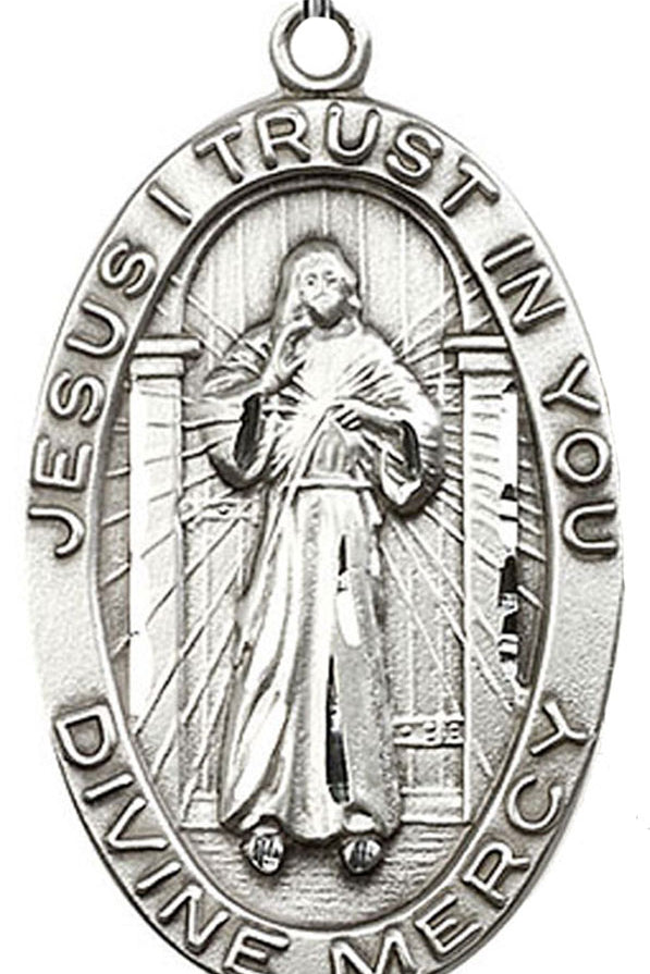 Divine Mercy Medal, Sterling Silver - No Chain