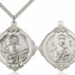Double-Sided Pewter Sacred Heart of Jesus Necklace - 24&quot; 2.4mm Rhodium Plate Endless Chain